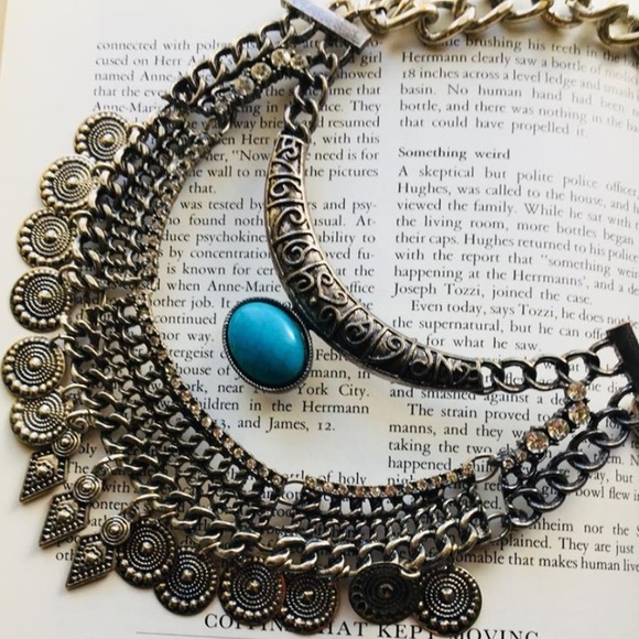 Silver Tone Boho Turquoise Dangle Necklace - Picture 3 of 8